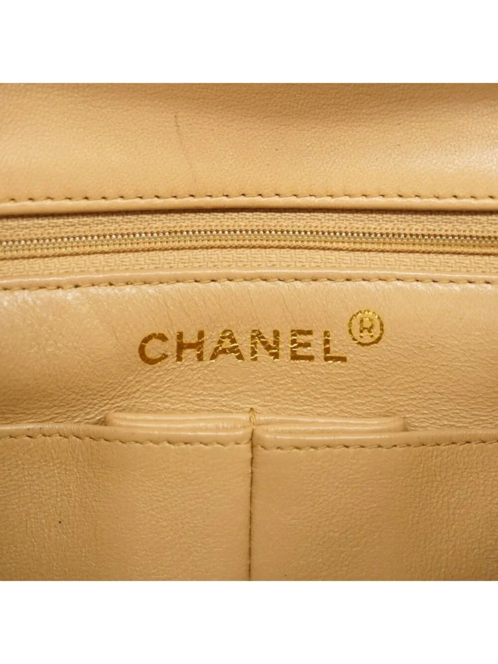 Chanel Shoulder Bag Quilted Lambskin Beige Gold